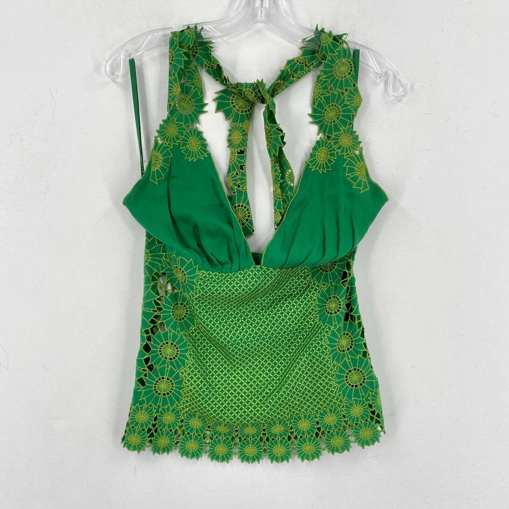 NWT Catherine Malandrino Laser Cut Halter Top Womens Small Green Weeds Nancy
